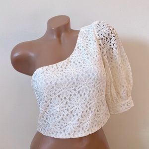 Topshop One Shoulder Lace Overlay Crop Top